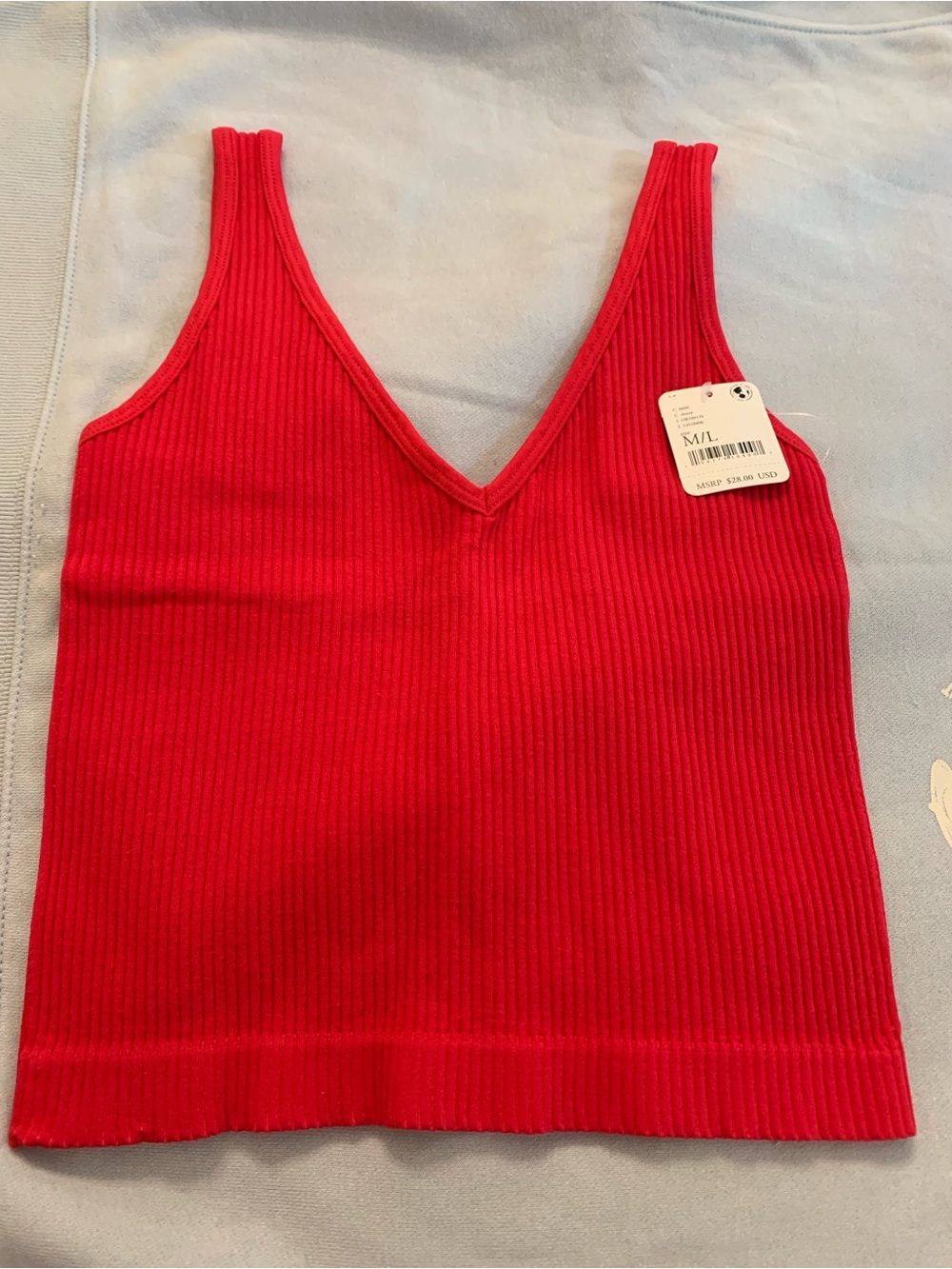 Free People Cherry Red Ribbed V-Neck Tank Top. NWT Retails $28